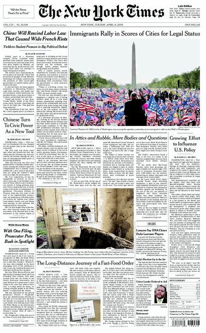 Front Page of the NY Times. Like web pages, newspaper pages are often 
