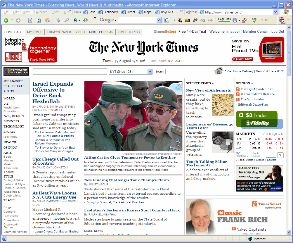 Click to see the NY Times Home Page in a Window