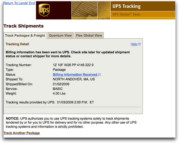 Revised UPS Tracking Dialog