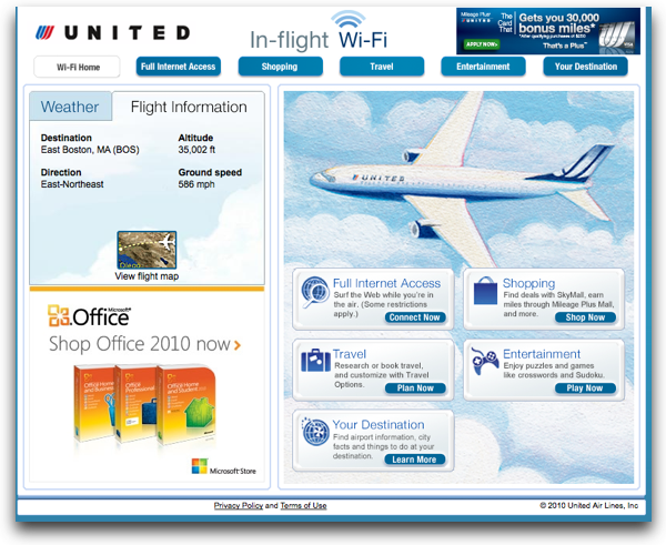 United In-Flight wi-fi Home Page
