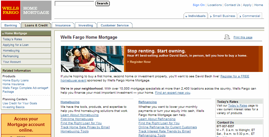 Click to see WellsFargo.com's Mortgage Page